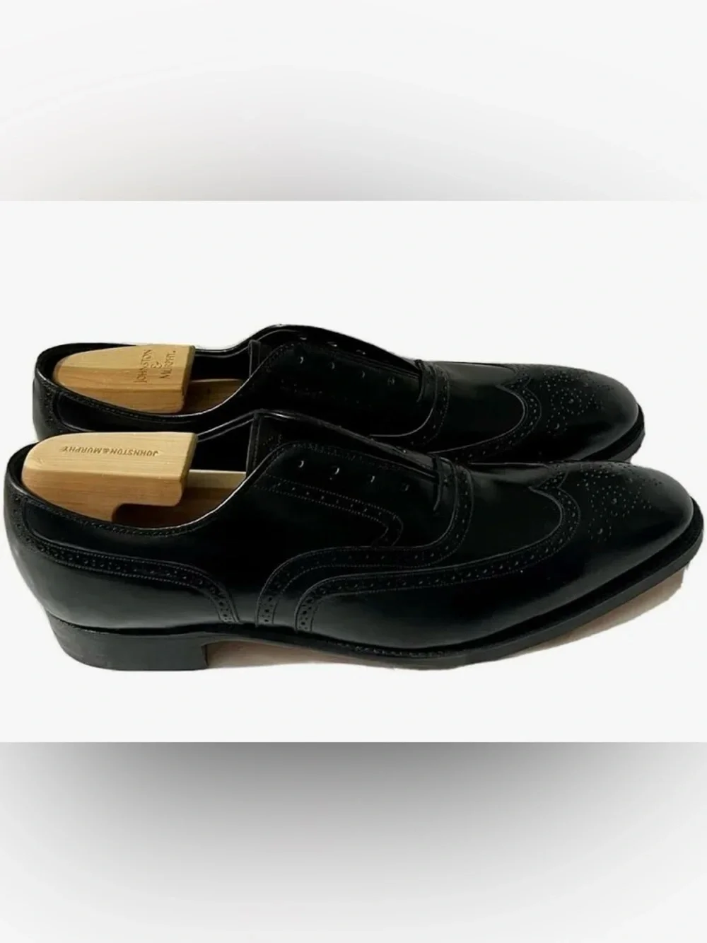 Johnston & Murphy “The Crown Aristocrat” Black Leather Wingtip Oxfords